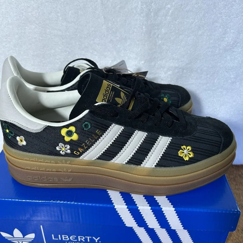Adidas Womens Size 10 Gazelle Bold Liberty London Platform Core Black Shoes